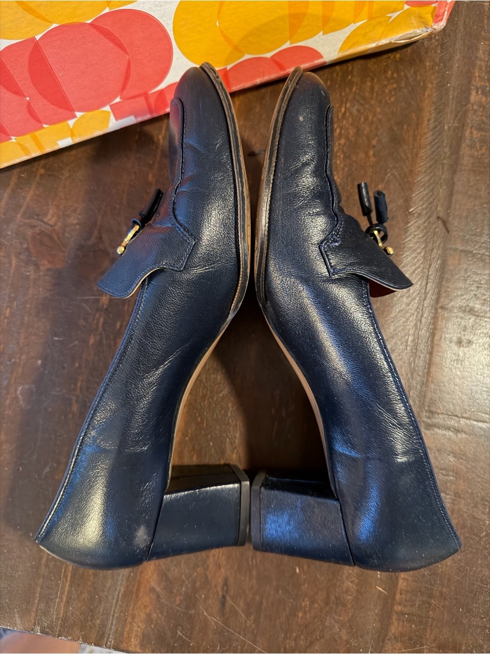 VTG Cobbies Classic Navy Leather Block Heel Tassel Loafer - 11W - Picture 3 of 12